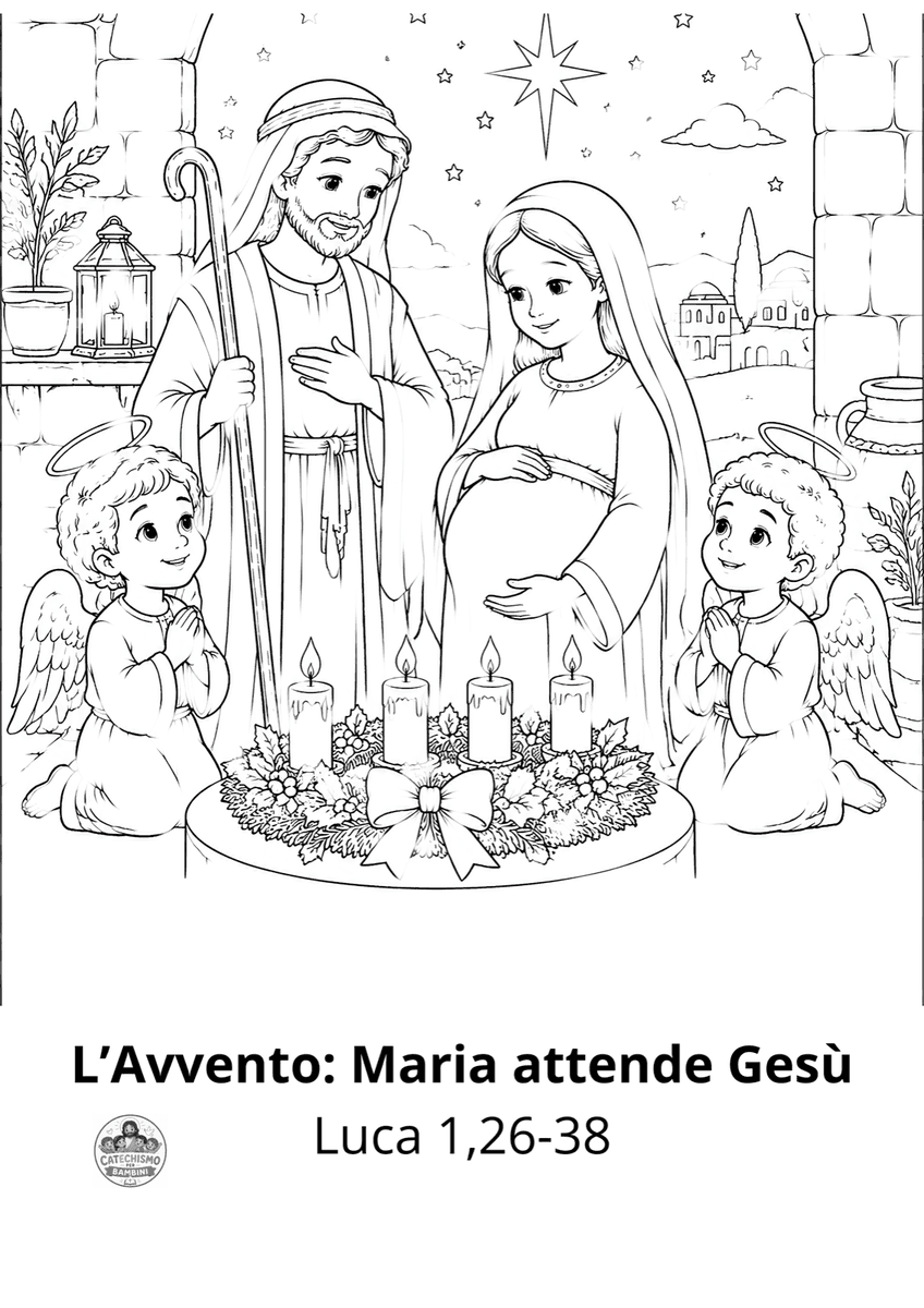 Disegno da colorare: l'Avvento, Maria attende Gesù