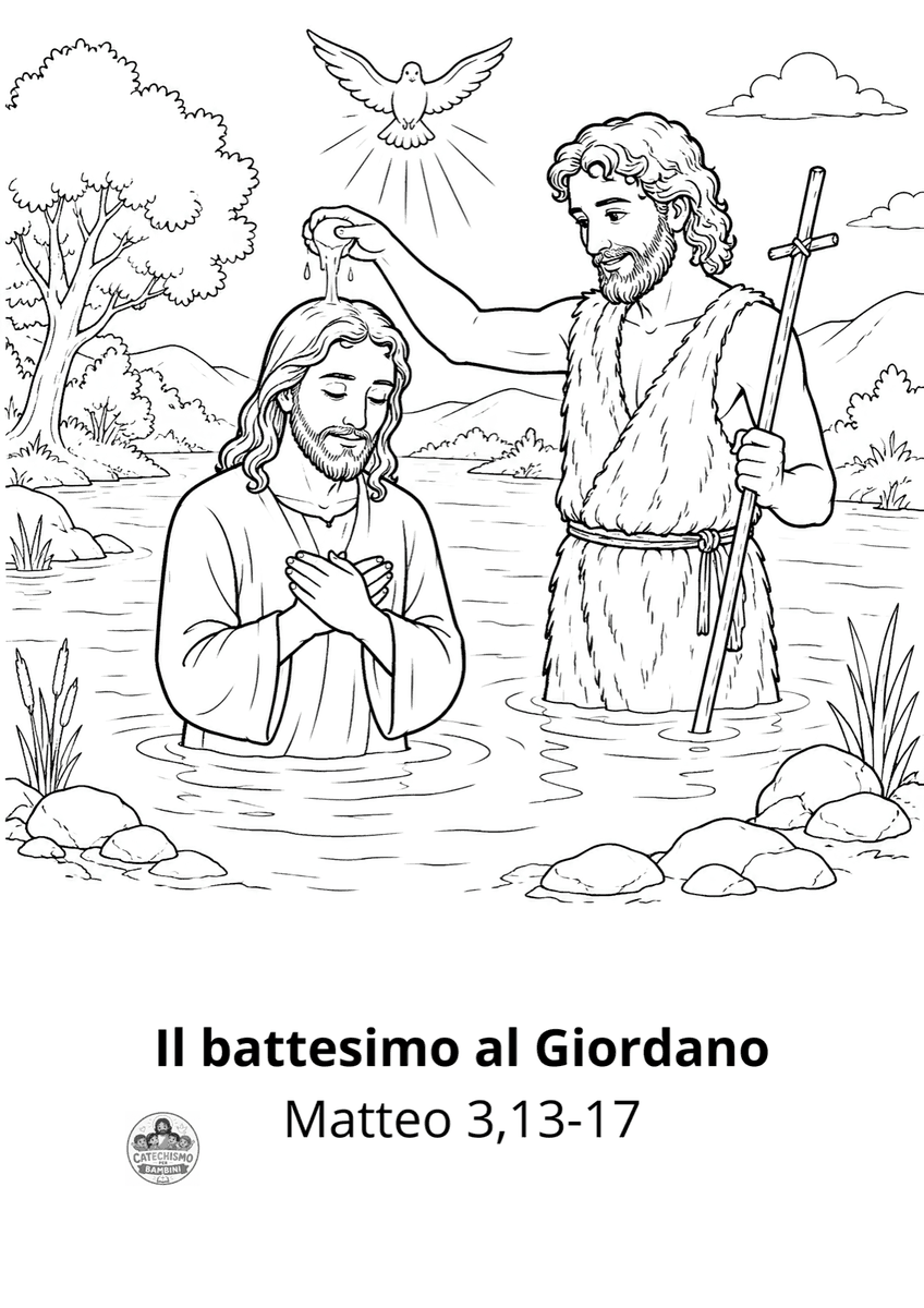 Disegno da colorare: il battesimo di Gesù al Giordano