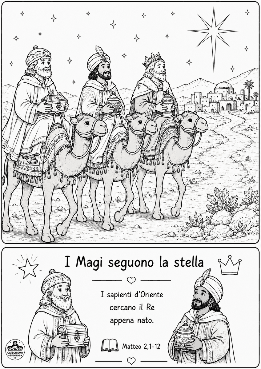 Disegno da colorare: I Magi seguono la stella