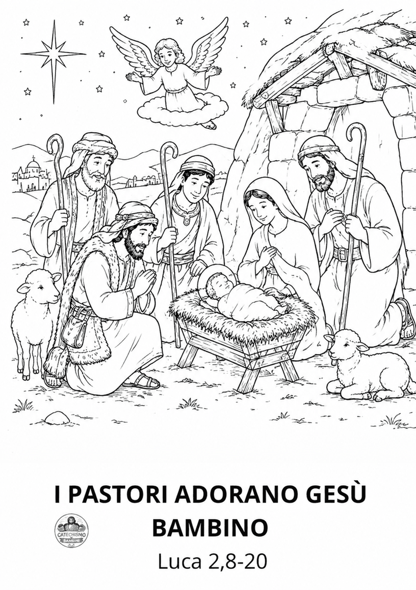 Disegno da colorare: I pastori adorano Gesù Bambino