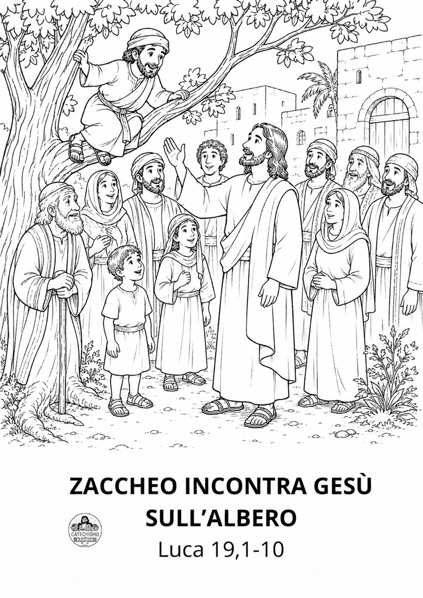 Disegno da colorare: Zaccheo incontra Gesù sull'albero