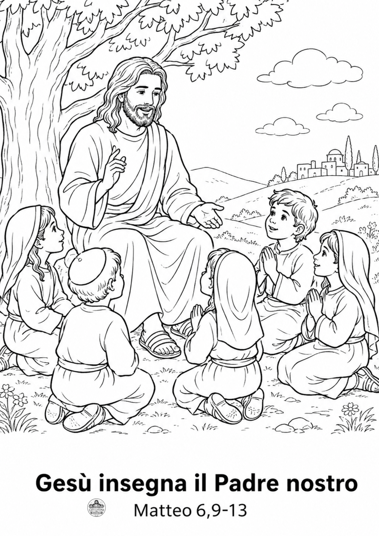 Disegno da colorare: Gesù insegna il Padre nostro