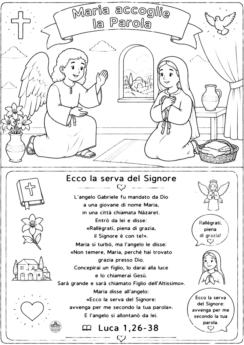 Disegno da colorare: Maria accoglie la Parola