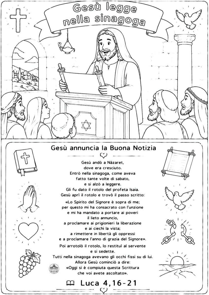 Disegno da colorare: Gesù legge nella sinagoga
