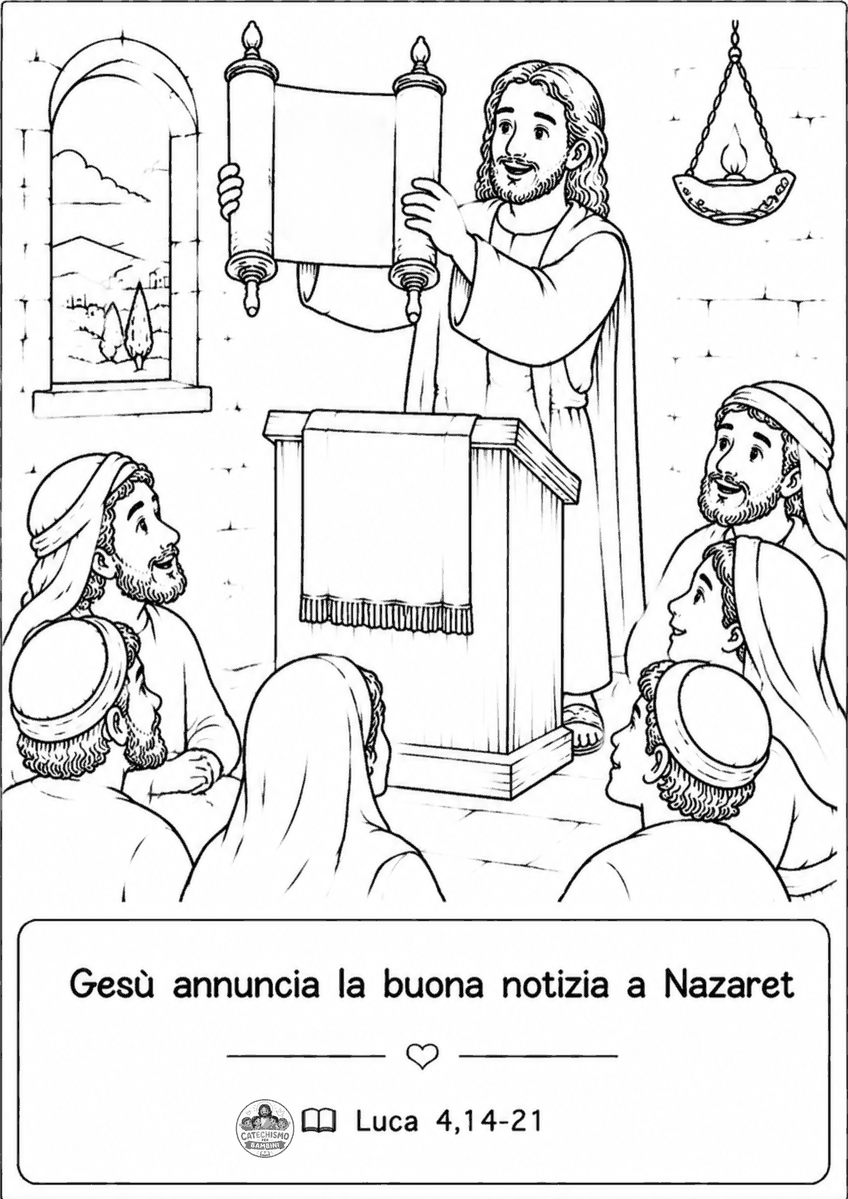 Disegno da colorare: Gesù annuncia la buona notizia a Nazaret
