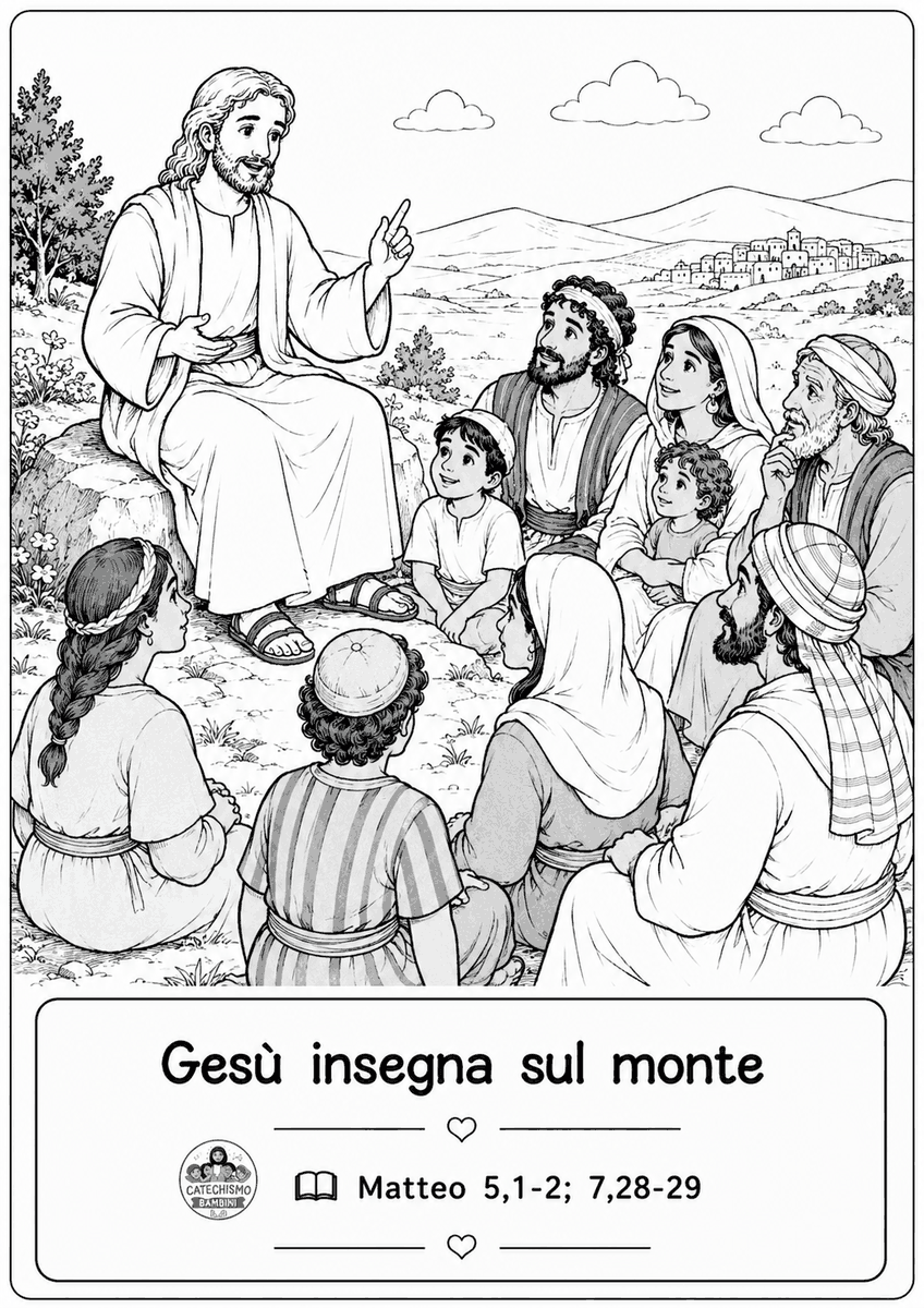 Disegno da colorare: Gesù insegna sul monte