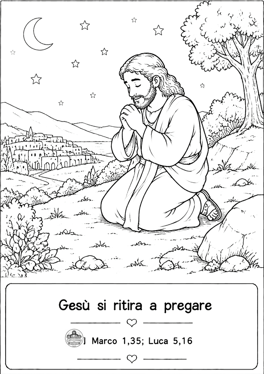 Disegno da colorare: Gesù si ritira a pregare
