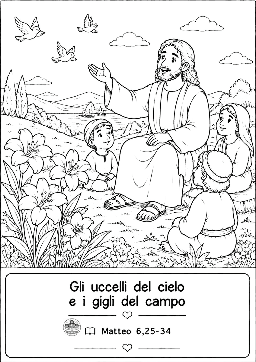 Disegno da colorare: Gli uccelli del cielo e i gigli del campo