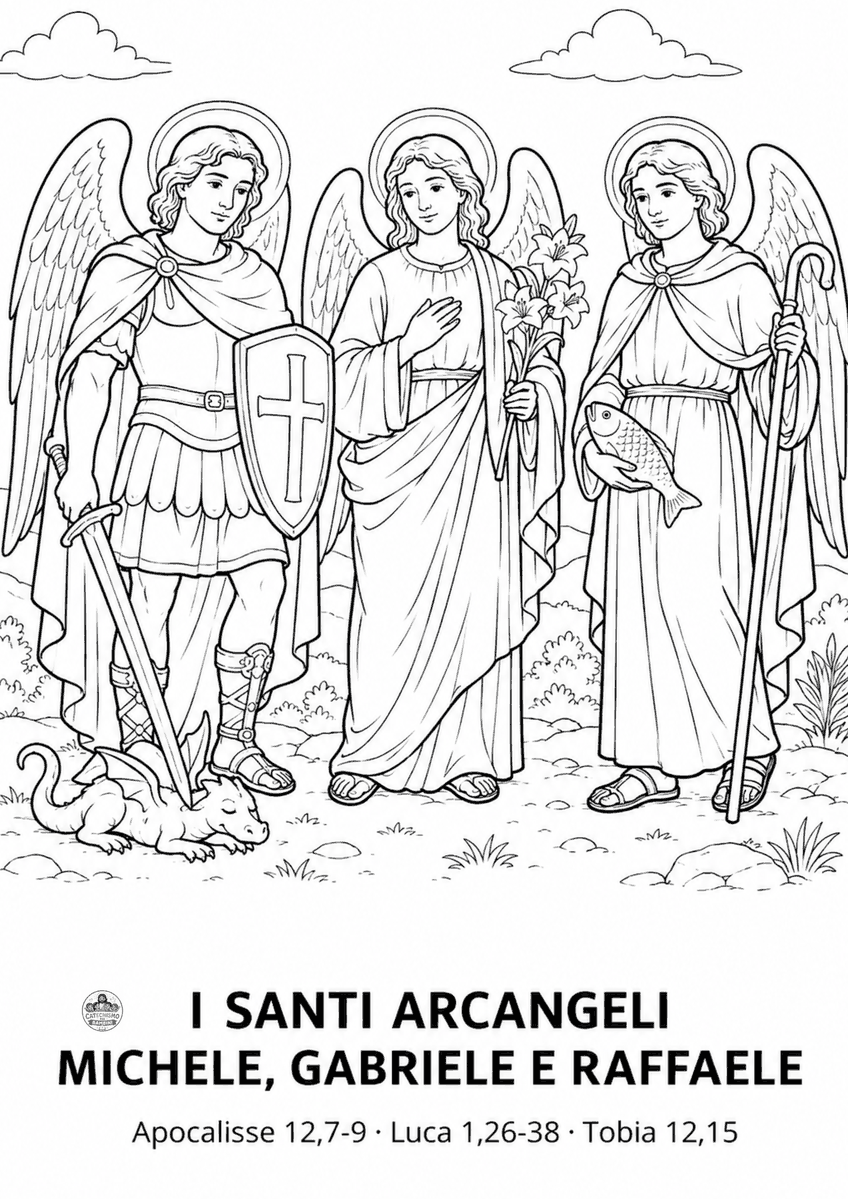 Disegno da colorare: I Santi Arcangeli Michele, Gabriele e Raffaele